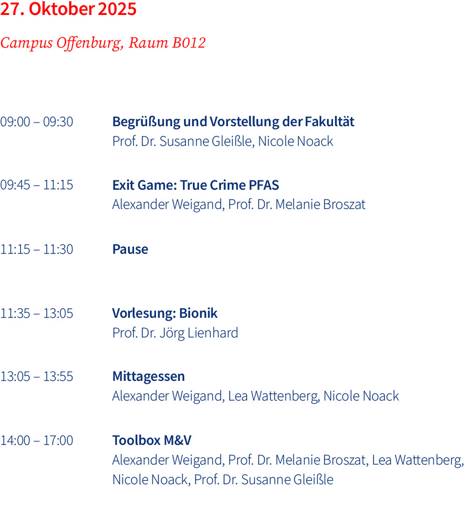 Ablauf des Schnupperstudiums an der Fakultät M+V